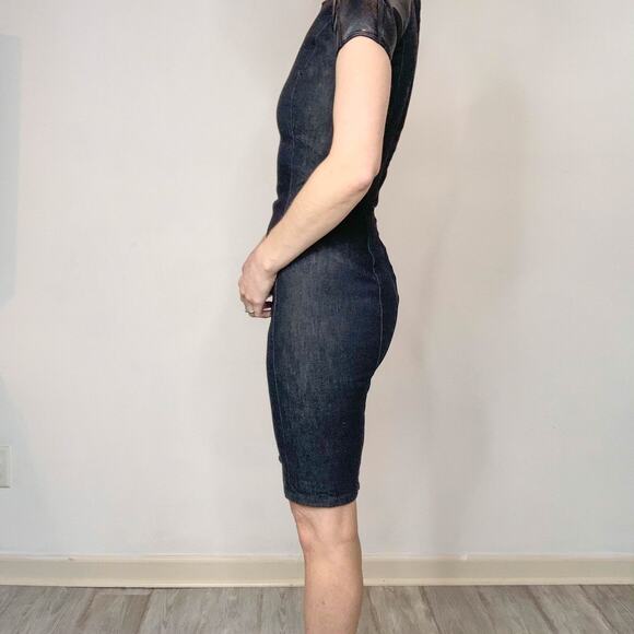 RALPH LAUREN BLACK LABEL denim bodycon mini dress lamb leather sleeve 2842 - Picture 3 of 13